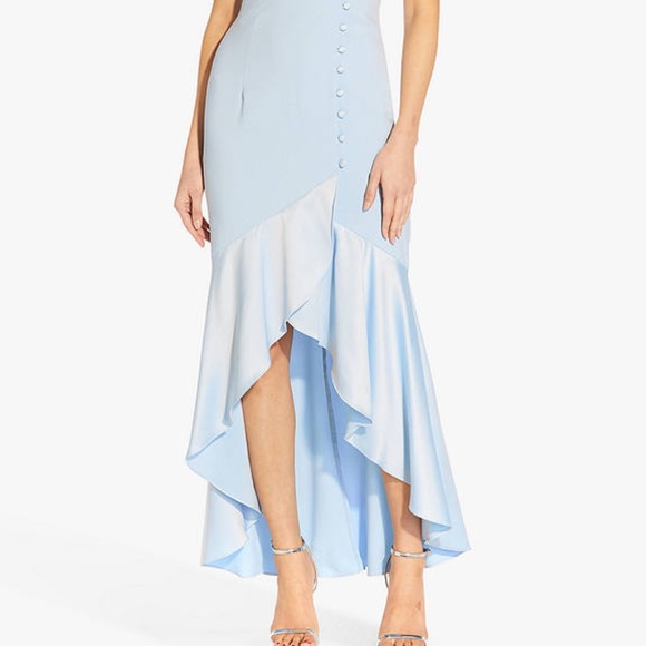 NEW Adrianna Papell SKYWAY BLUE Side BUTTON DETAIL V-Neck HIGH LOW Dress GOWN 16 - Picture 14 of 16